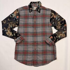 Furst Of A Kind Shirt Womens Medium Gray Plaid Dragon Sleeve Flannel Top